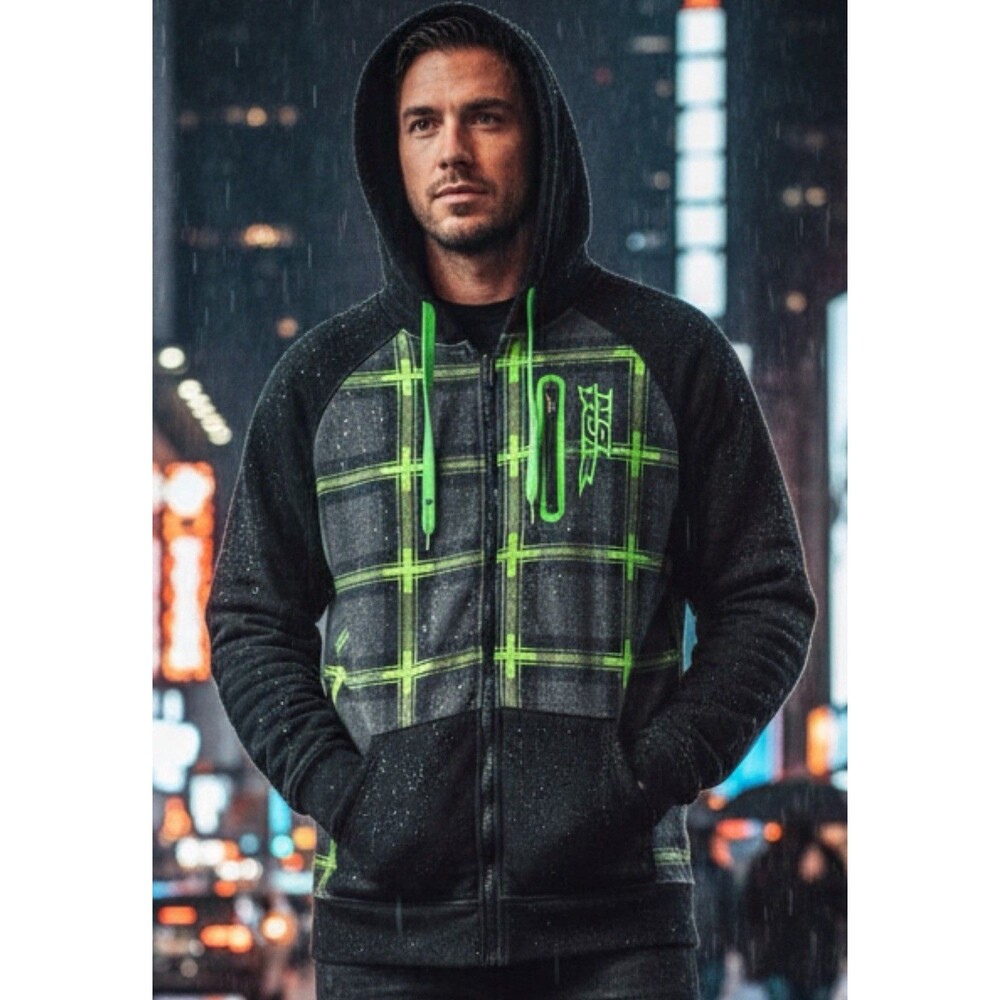 Y2K No Fear Hoodie Mens XXL Sherpa Lined Full Zip Gray Green Graphic Skater